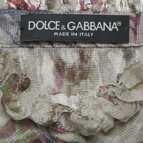 Dolce & Gabbana Grey Floral Print Silk Ruche Shirt Xs